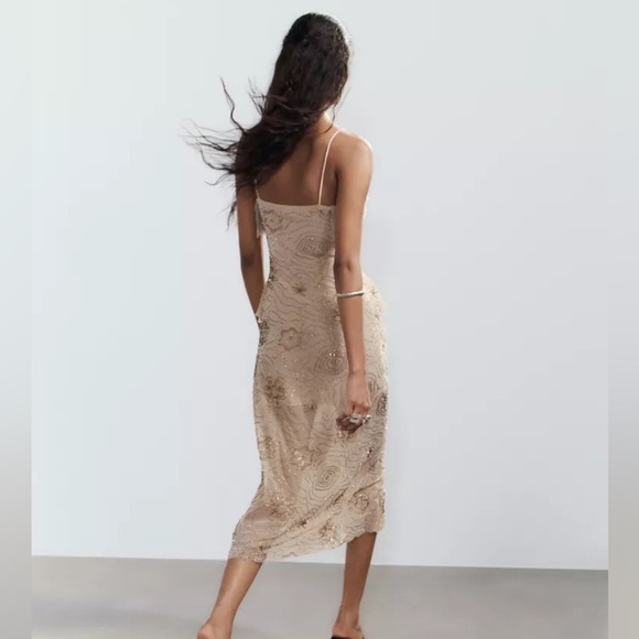 NET ZARA SHIMMERING RUFFLED MIDI DRESS - Picture 10 of 13